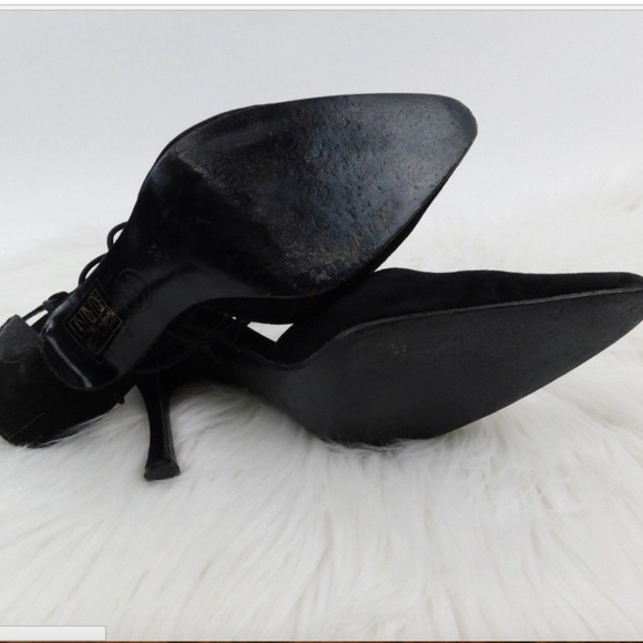 Chanel Vintage Black Suede Strappy Point Toe Heels - Picture 7 of 8